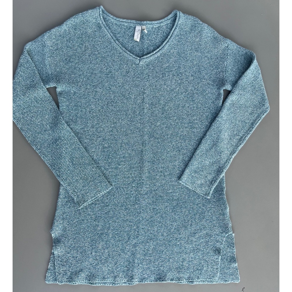 Sahalie Tunic V-Neck Sweater Blue Marl Knit Long Sleeve Side‎ Slits Small